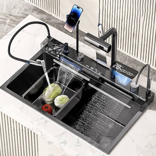 New High Quality Multifunction Modern Smart Waterfall Stainless Steel 304 Sink Kitchen Kitchen Sinks
