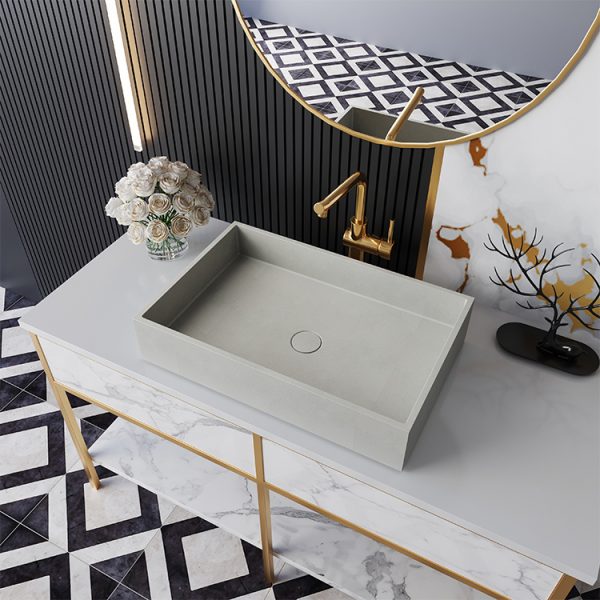 New Material Design Glazed Cement Above Counter Top Sink Hand Wash Basin Rectangular Concrete Bathroom Cement Sink