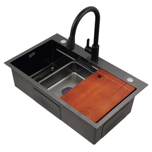 New SUS 304 Stainless Steel Sink Honeycomb Embossed Nano Large Single Sink with Cup Washer
