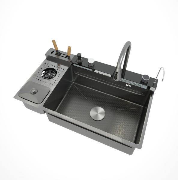 Smart Kitchen Nano Honeycomb Stainless Steel Sink with Waterfall Faucet for Hotel Undermount Kitchen