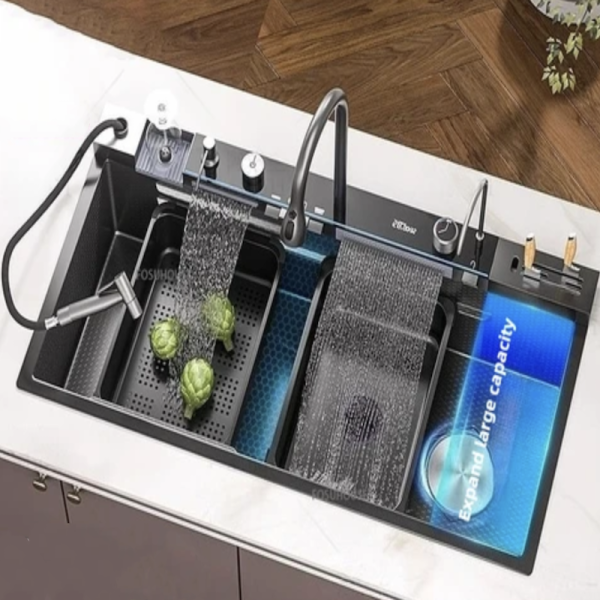 New Trending Multifunctional Black Kitchen Sink 304 Smart Stainless Steel Large Sink with for Hotel Kitchen