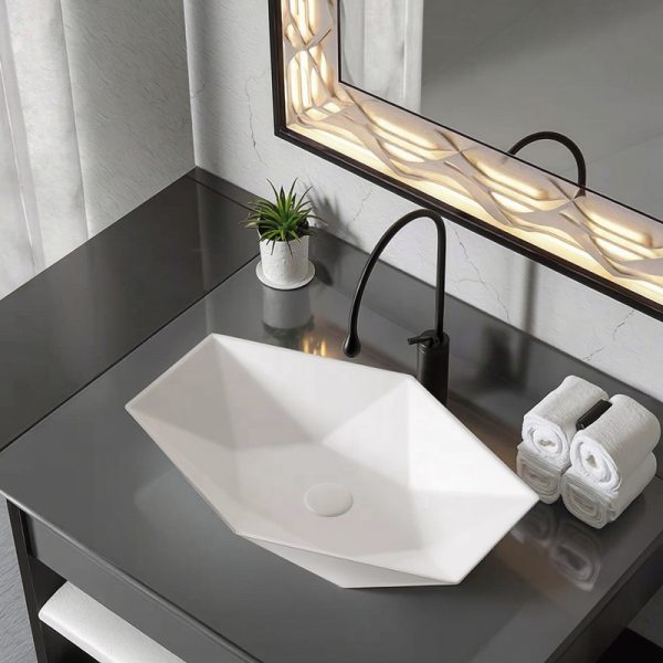 Novelty Irregular Shape Art Porcelain Hotel Basin Bathroom Above Counter Bathroom Sink