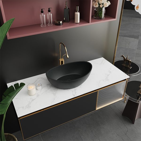 Bathroom Wash Basin Countertop Mounting Cement Basin Grey Washbasin Single Bowl Oval Concrete Sinks