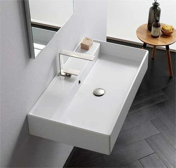 OEM ODM Modern CounterTop Vessel Sink Rectangular Bathroom White Ceramic Long Wash Basin