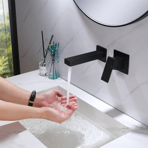 One Handle Matt Black Finished Bathroom in Wall Water Faucet Brass Basin Faucet