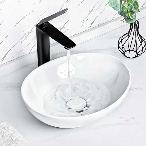 Bathroom Modern Above Counter White Porcelain Ceramic Vanity Bowl Art Basin with Pop-Up Drain Lavabo
