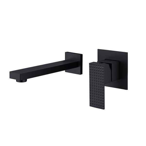 Pattern Handle Wall Mounted Single Handle Solid Brass Matt Black Finished Hot and Cold Bathroom Basin Faucets
