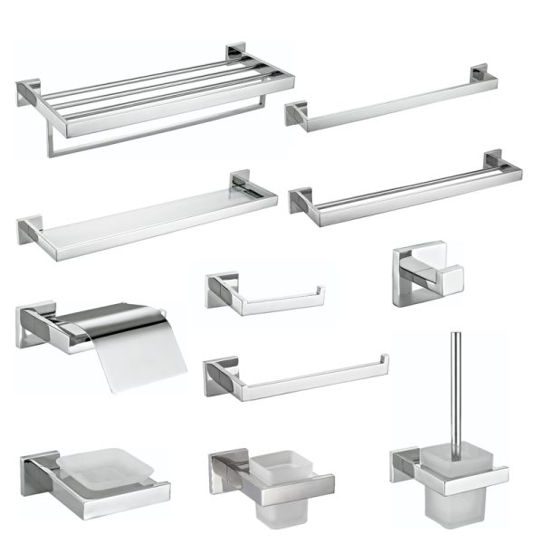 Polished Mirror Square Bathroom Hardware Shower Room Accessory Hotel Home Luxury Bath Toilet Fittings Set Towel Rack Bar Metal