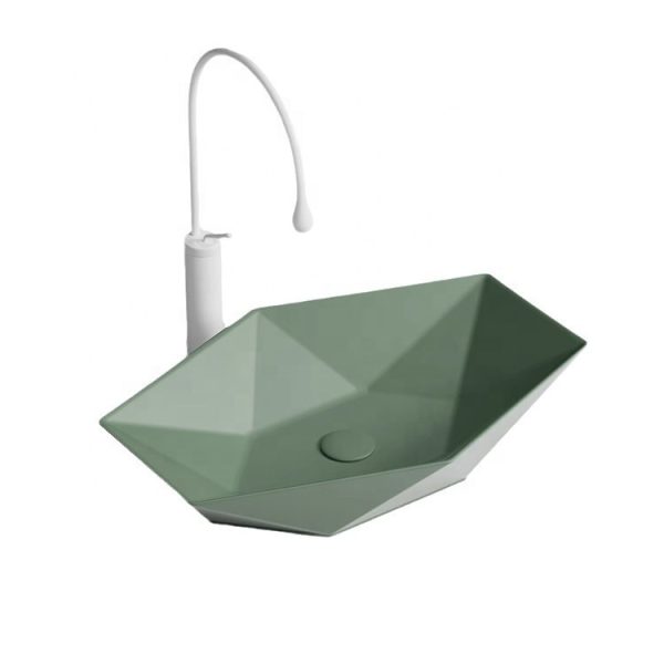 Polygon Shape Design Hand Washing Sink Wholesale Hotel Bathroom Green Ceramic Art Basin