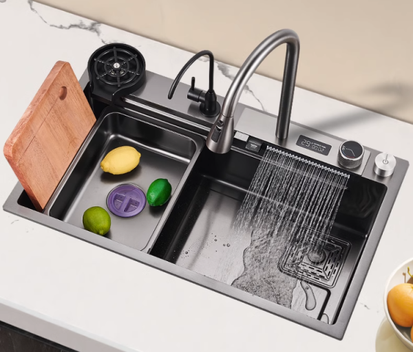 Newest Modern Design Sink Kitchen Handmade Multi-functional Nano Dark Grey Kitchen Sink