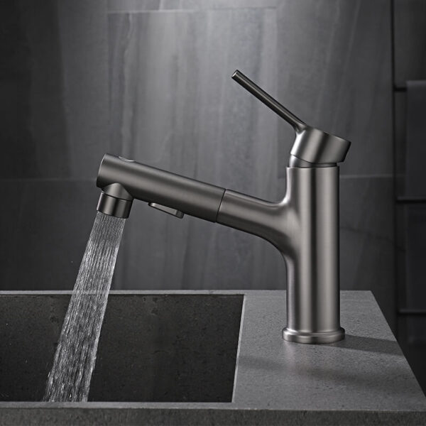 Pull Down Bathroom Sink Faucet Modern Lavatory Vessel Sink Faucet Utility Single Hole Bathroom Sink Faucet with Pull Out Sprayer 2