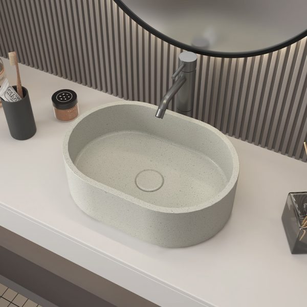 Rectangular Anti-scratch Counter-top Round Shape Hotel Cement Basin Design Hand Wash Cabinet Concrete Bathroom Washbasin
