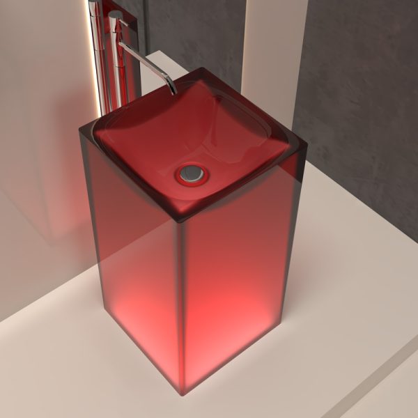 Red Crystal Transparent Hand  Wash Basin Freestanding Easy to Install