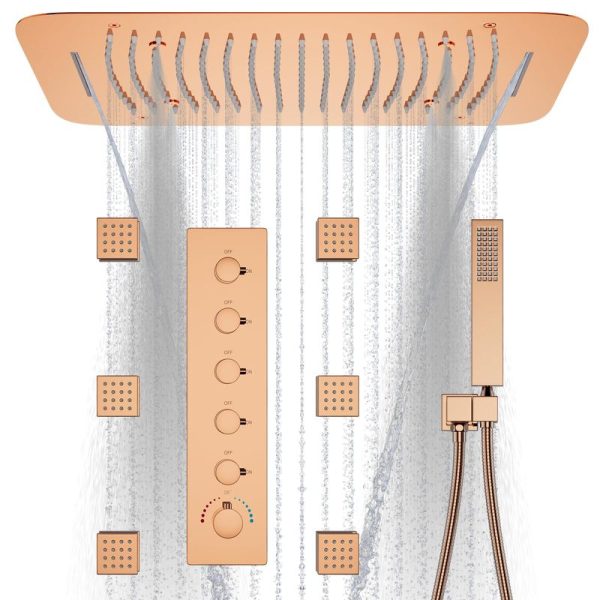 Rose Gold Brass Hidden Thermostatic Bathroom Hotel Rain Shower System Set
