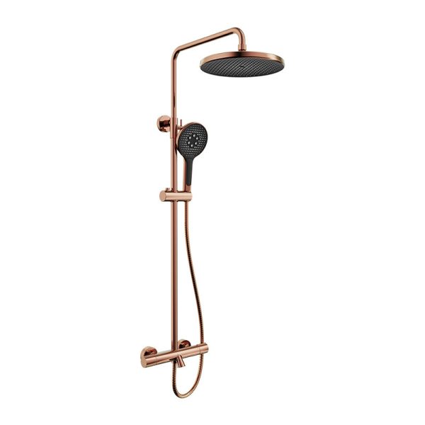 Rose-Gold Round Contemporary Shower System Polished Brass Multifunctional Bathroom Mounted Adjustable Rain Spray Pattern