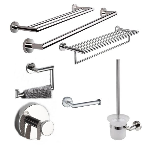 Round Design Bathroom Sanitary Wall Mounted  Stainless Steel 6 Pieces Bathroom Accessories Hardware Set