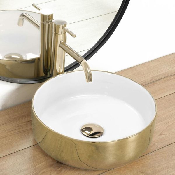 Round Shape Countertop Washing Sink Modern Luxury Gold Ceramic Bathroom Hand Wash Basin