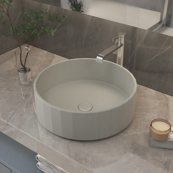 Round Washbasin Countertop Bathroom Art Basin Concrete Rectangle Cabinet Hotel Commercial Table Top Cement Sink for Bathroom