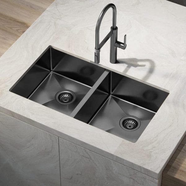 SUS304 Fregadero De Cocina Nano Double Bowl Undermount Handmade Stainless Steel Black Kitchen Sink