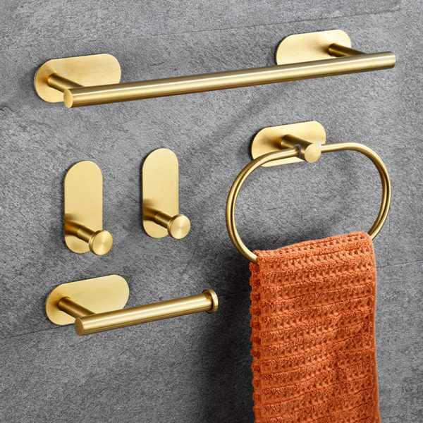 SUS304 Stainless Steel 3M Glue Bathroom Accessory No Nails Required Towel Bar Towel Ring Tissue Holder Robe Hook for Kitchen Use