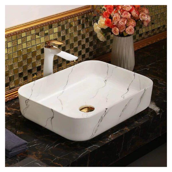 Sanitary Ware Ceramic Washing Basins Square Rectangular Round Marble Pattern Bathroom Wash Hand Sinks