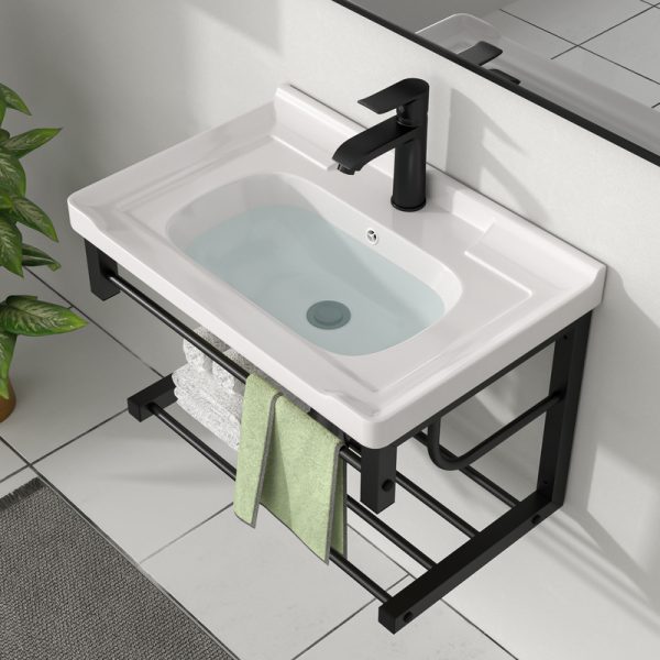 Sarlai 23/18 Inch Wall Mounted Vanity Bathroom Sink With Towel Rack Wash Basin for Washroom