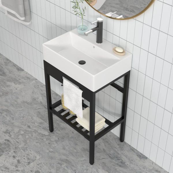 Small Ceramic Washbasin with Stainless Steel Bracket  Type Apartment Basin for Bathroom