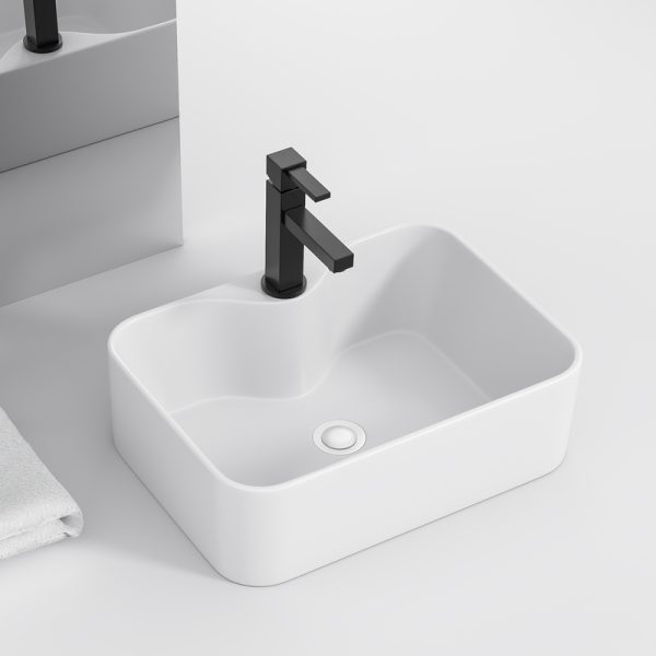Vessel Single Hole Ceramic 16*12*5.5 Inch Wash Basin Rectangular Black Gold White Wash Basin Top Mount Bathroom Sink