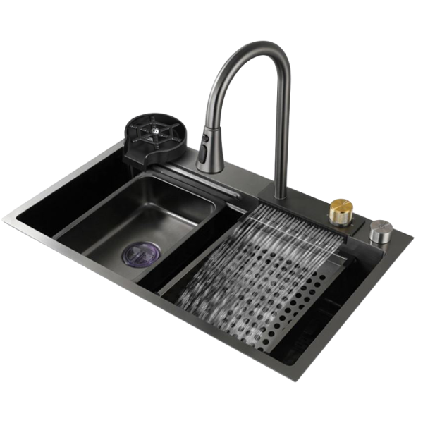 Scratch and Stain Resistant Smart Waterfall Water Kitchen Sink With PVD Coating Premium Quality Durable