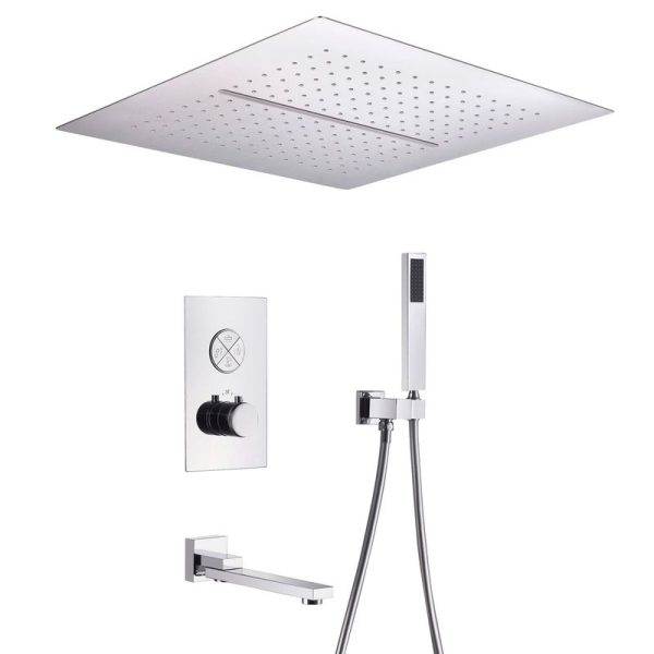 Shower Faucet Set  Rain Shower System  Thermostatic Dual Adjustable Ceramic Valve Core Chrome for Bathroom