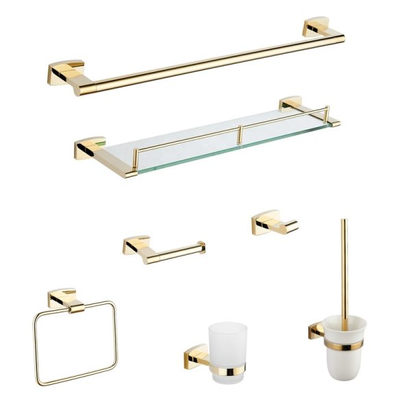 Simple Design Gold Brass Bathroom Accessories Set