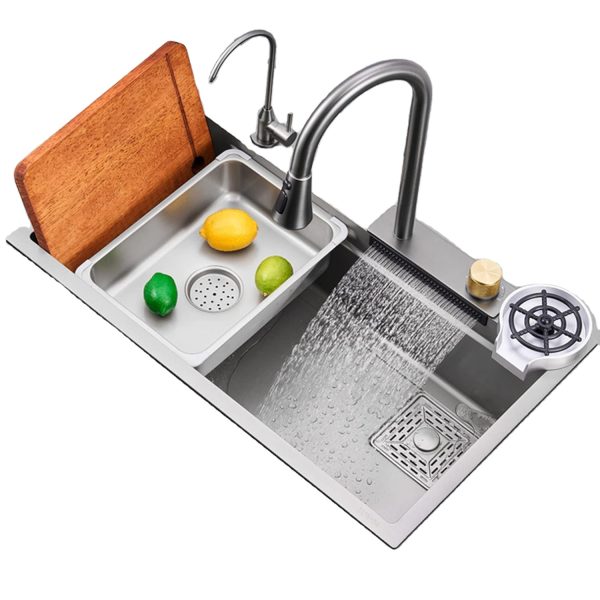 Single Bowl Grey Stainless Steel 304 Square Sink Multifunctional Rainfall Faucet with Lavabo De Cuisine Kitchen Faucet