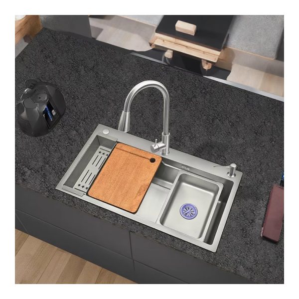 Single Bowl Kitchen Sink, High-quality Gun Gray Nano Stainless Steel Sink, Modern Design, Installed Above the Countertop