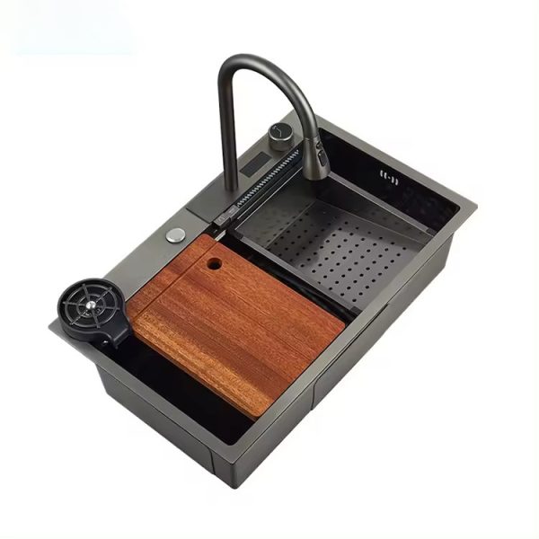 Smart Kitchen Sink 304 Stainless Steel Single Bowl with LED Display Faucet Touch Control Durable 18 Gauge Undermount Sink