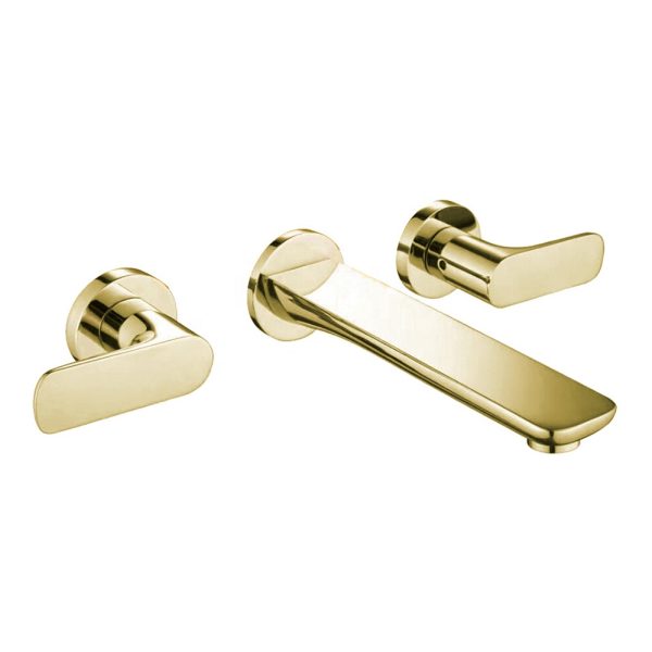 Solid Brass Double-Handle Wall-Mounted Bathroom Basin Faucets Hot and Cold Water Mixer Taps