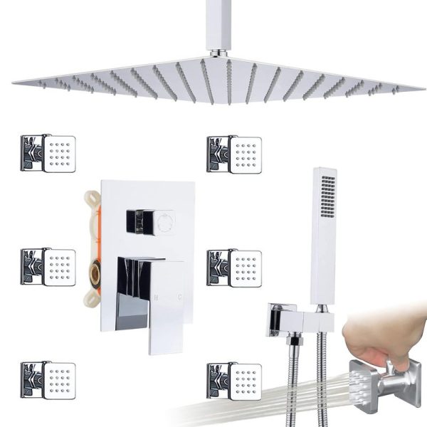 Spa Rain Shower System 16Inch Ceiling Mount Full Body Spray Shower Faucet Set