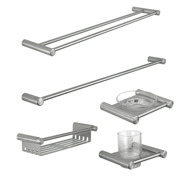 Stainless Steel Bathroom Accessories Set Satin Tissue Holder Towel Bar, Soap Basket Towel Rack Glass Rack Hardware Set
