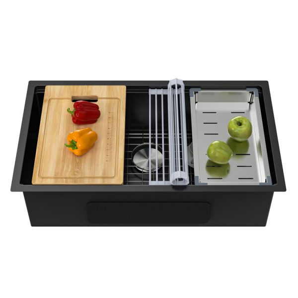 Stainless Steel Kitchen Vegetable Washing Basin Nano Black Large Single Slot Stepped Sink Mounted Under the Table