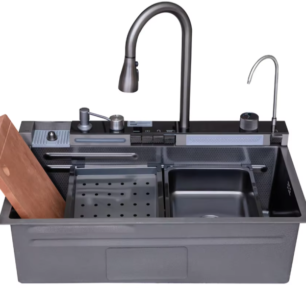 Stainless Steel Nano Black Handmade Smart Waterfall Multifunction Kitchen Sink Digital Display Sink Kitchen