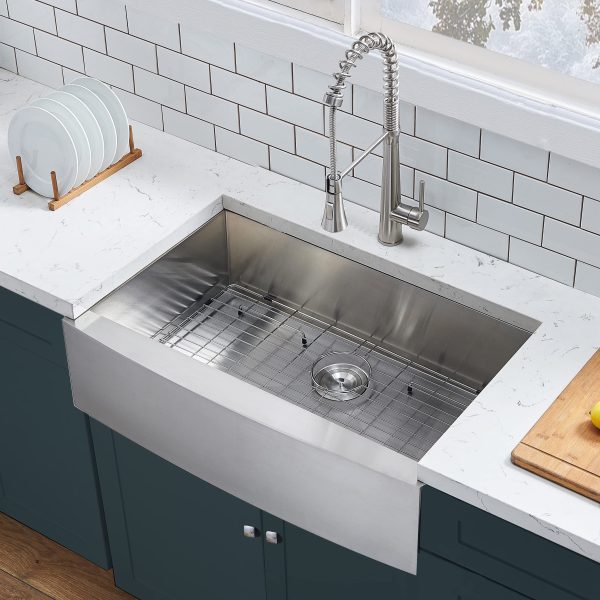 Steel Kitchen Sink Undermount Farmhouse Sink Flat Apron Front Sink