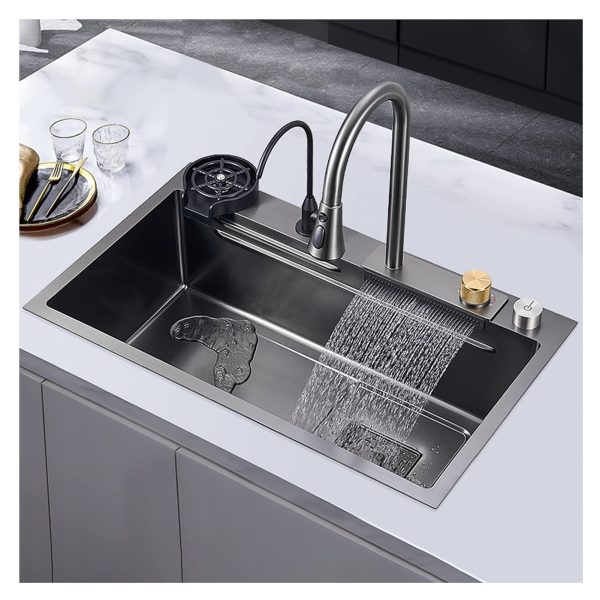 Stepped Kitchen Sink High and Low Step Wash Multi-function Large Handmade Sus304 Single Smart Kitchen Sink with Cup Washer