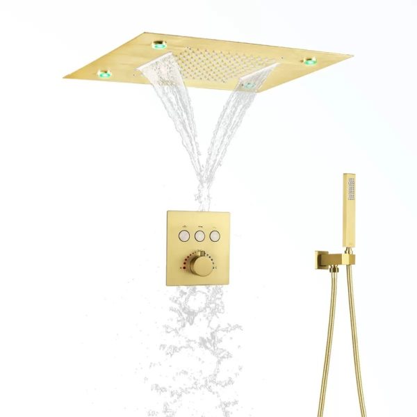 Thermostatic Shower System Set Ceiling Shower Set with Multifunction Brushed Gold Bathroom Fixtures