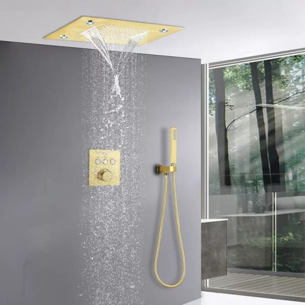 Shower System Set Ceiling Shower Set with Multifunction Brushed Gold Bathroom Fixtures