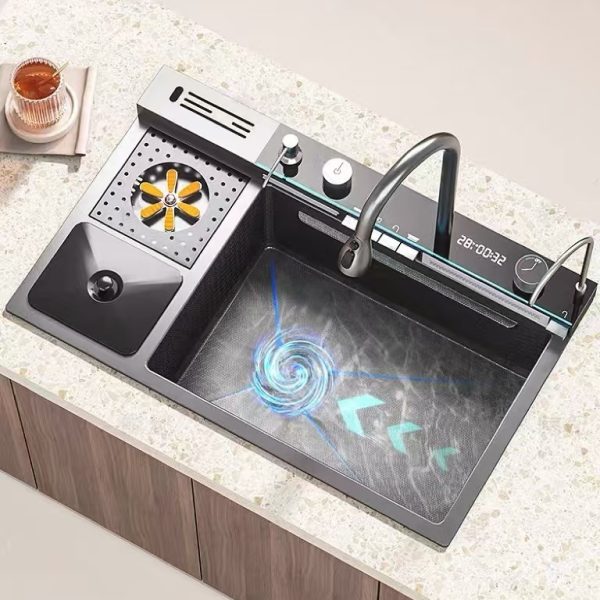 TikTok New Trend 40-Inch Large One Piece Waterfall Faucet Stainless Steel Single Bowl Kitchen Sink