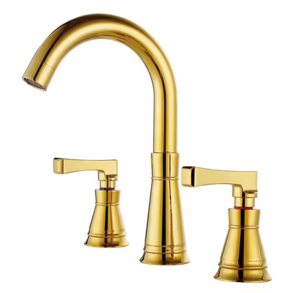 Traditional Style Deck Mounted 3 Hole Dual Handle 8'' Widespread Gold Finish Brass Bathroom Sink Tap