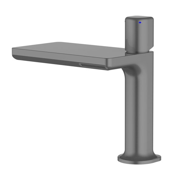 Unique Hotel Basin Mixer Hot Cold Water Tap Deck Mounted Single Hole Faucet Gun Metal Coating Brass Single Handle Bathroom Tap