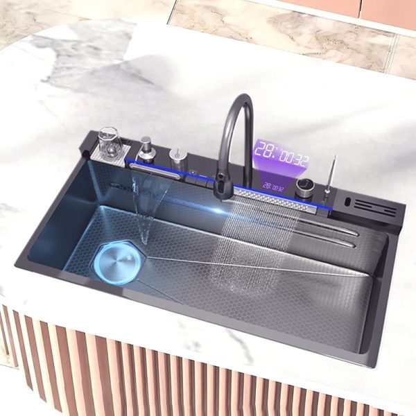 Stainless Steel Sink with Knife Rest and Waterfall Faucet for Hotel Kitchen