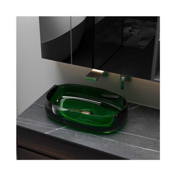 Retro Style GEM Green Bathroom Sinks Hand Wash Basin Transparent Resin Countertop Sinks