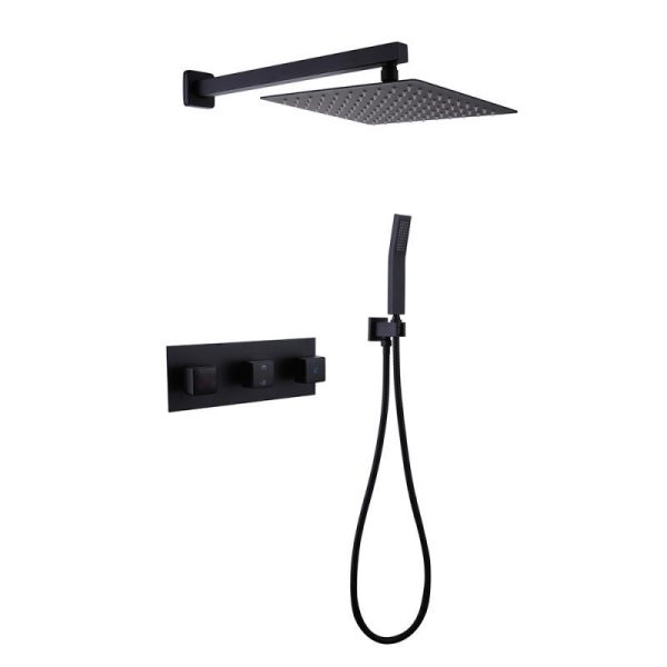 Modern 10 Inch Wall Mount Black Shower Head System Rain Set 2 function Bathroom