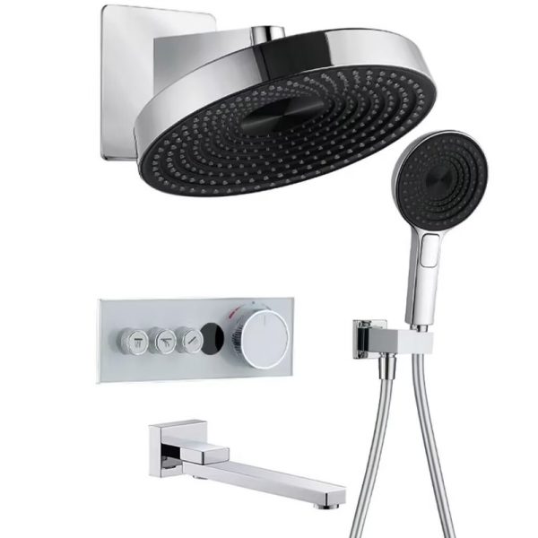 Chrome Rain Shower System Complete Sets High Pressure Handshowers for Bathroom Water Saving Brass Material Box